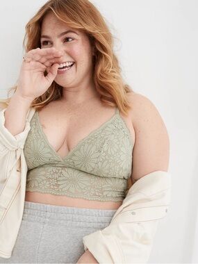 NWOT Aerie Lace Padded Longline Bralette in Faded Olive XL